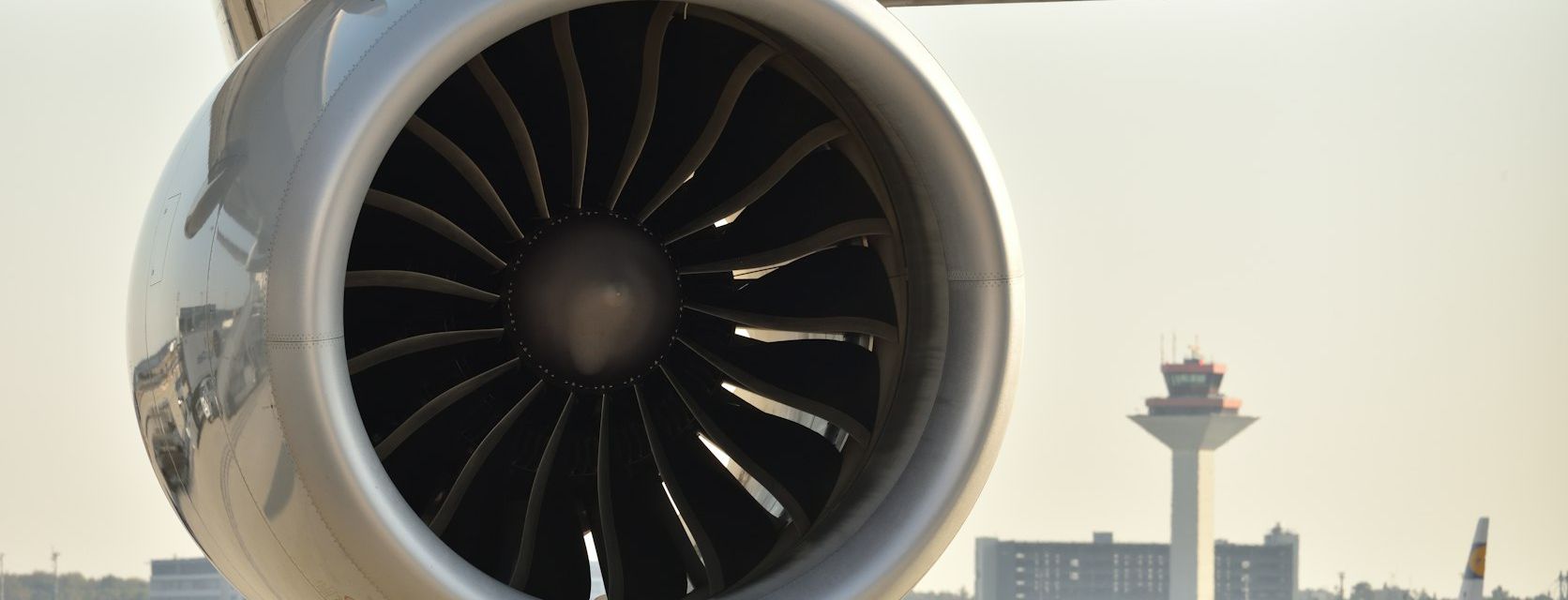 Turbofan engine fan blades seen from the front